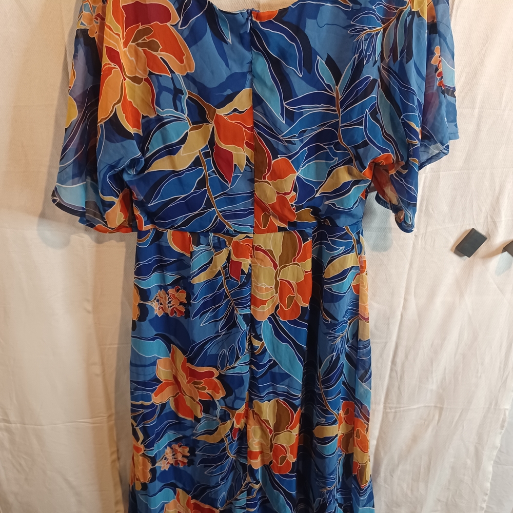 4SI3NNAI Floral Blue and Orange Women's Dress SIZE M (D)